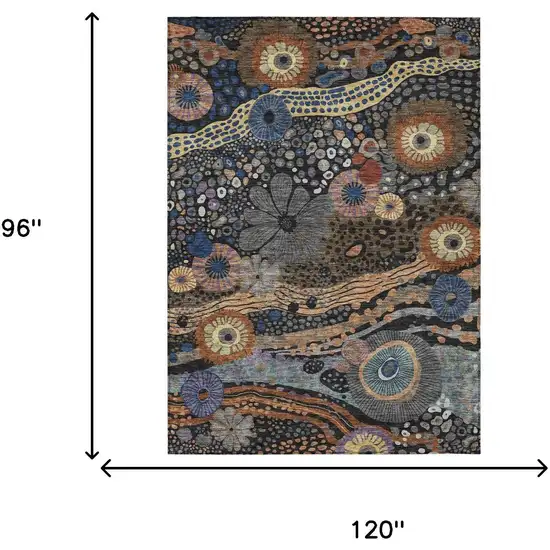 Black And Charcoal Floral Washable Indoor Outdoor Area Rug Photo 7