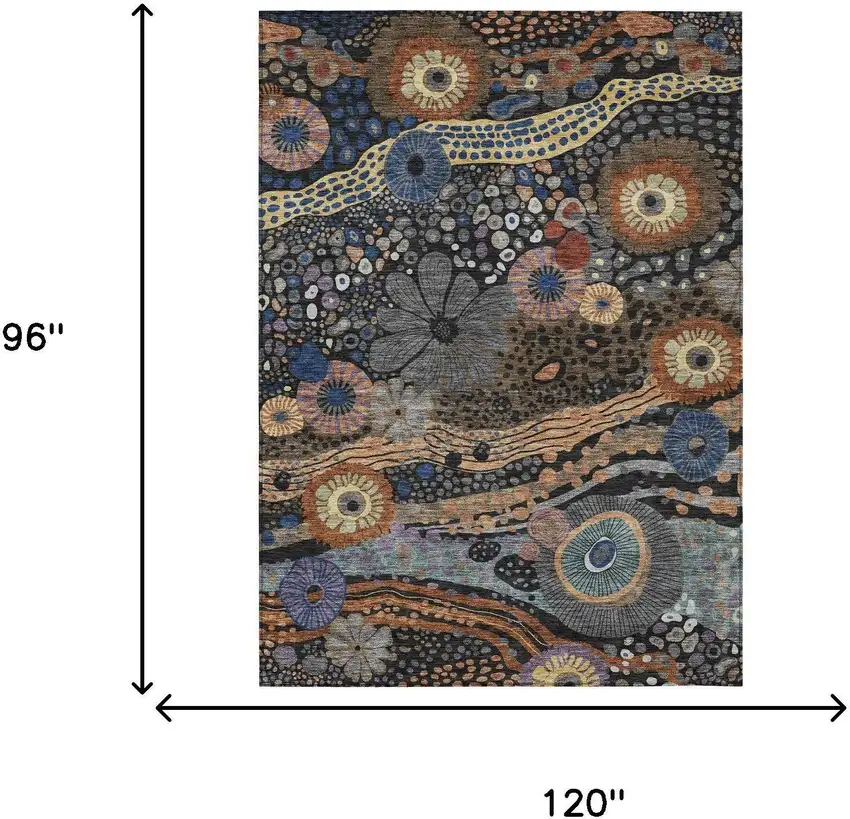 Black And Charcoal Floral Washable Indoor Outdoor Area Rug Photo 7