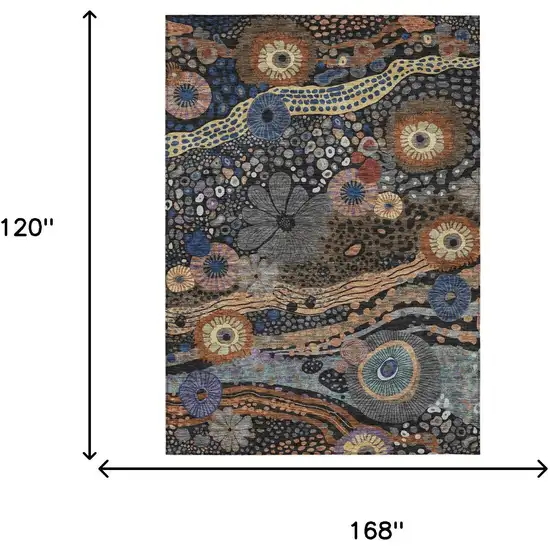 Black And Charcoal Floral Washable Indoor Outdoor Area Rug Photo 7