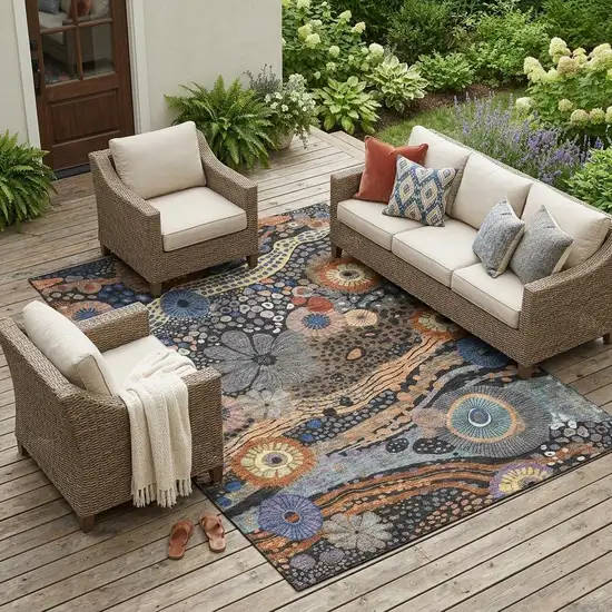 Black And Charcoal Floral Washable Indoor Outdoor Area Rug Photo 1