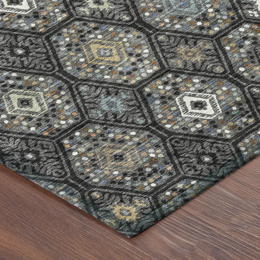 Black And Charcoal Geometric Washable Indoor Outdoor Area Rug Photo 8