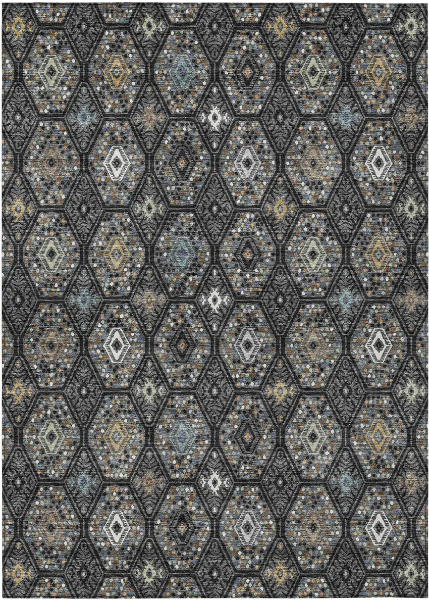 Black And Charcoal Geometric Washable Indoor Outdoor Area Rug Photo 1