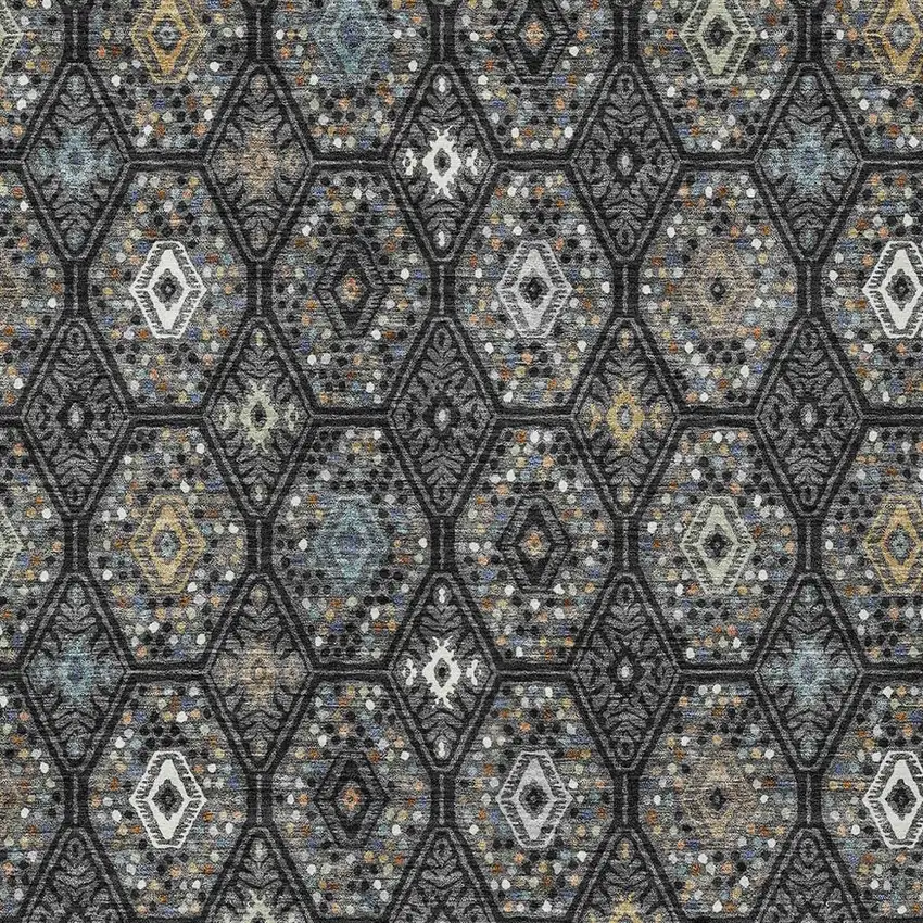 Black And Charcoal Geometric Washable Indoor Outdoor Area Rug Photo 2