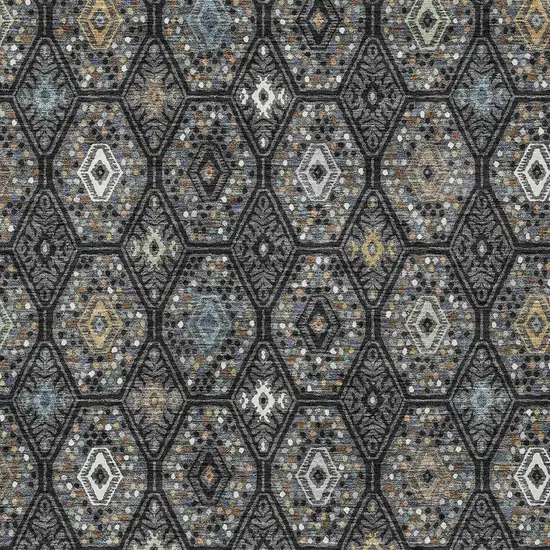 Black And Charcoal Geometric Washable Indoor Outdoor Area Rug Photo 2