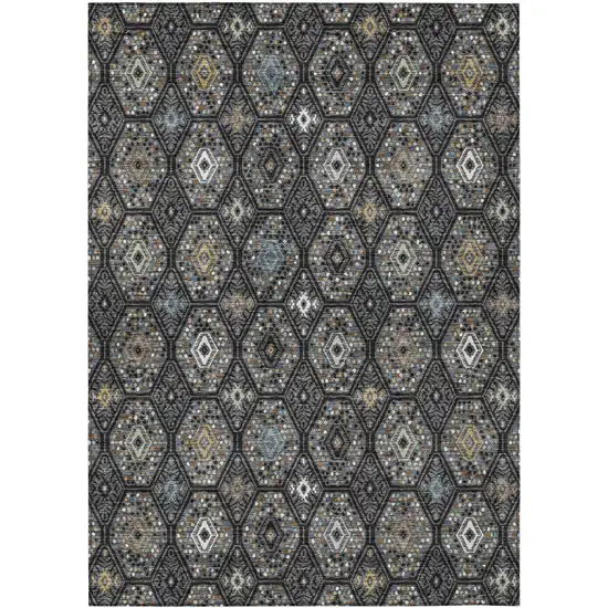 Black And Charcoal Geometric Washable Indoor Outdoor Area Rug Photo 1