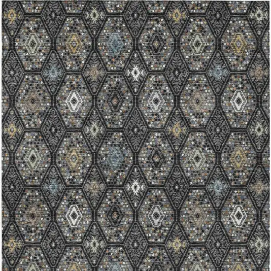 Black And Charcoal Geometric Washable Indoor Outdoor Area Rug Photo 3