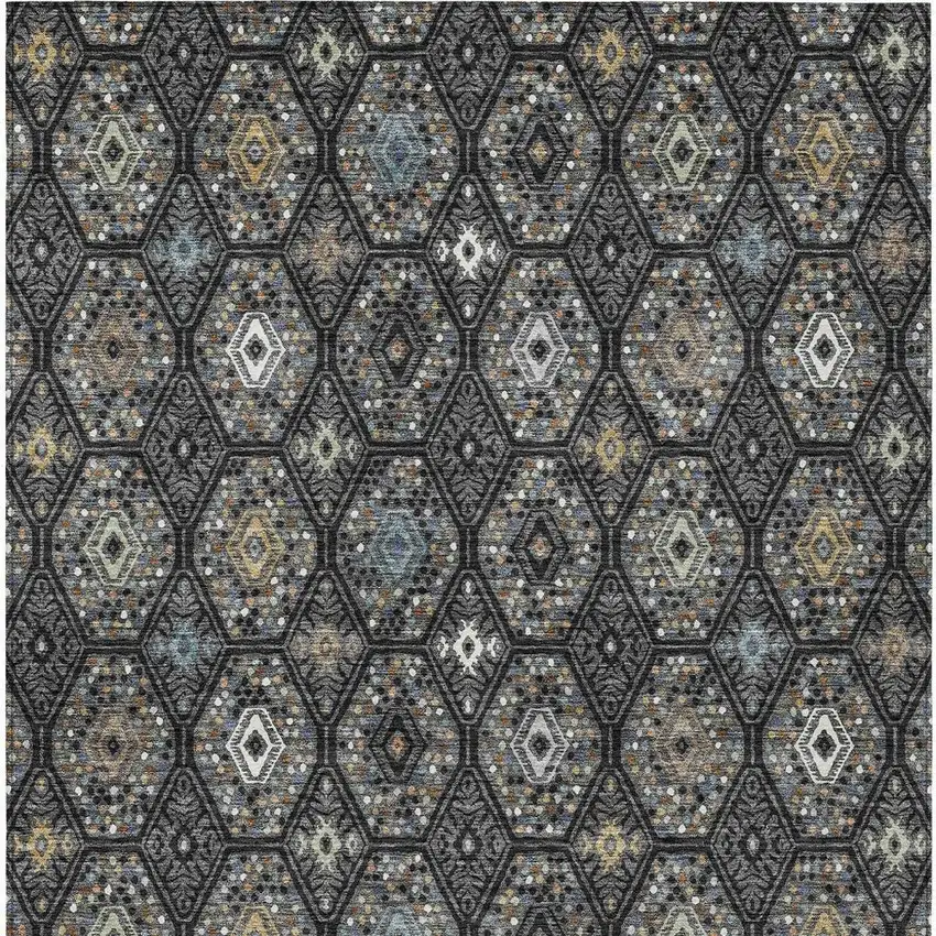 Black And Charcoal Geometric Washable Indoor Outdoor Area Rug Photo 3