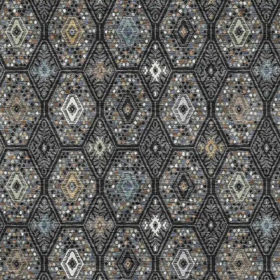 Black And Charcoal Geometric Washable Indoor Outdoor Area Rug Photo 2