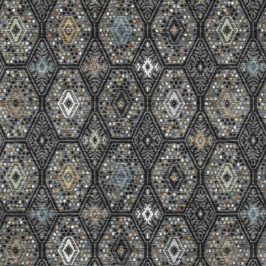 Black And Charcoal Geometric Washable Indoor Outdoor Area Rug Photo 2