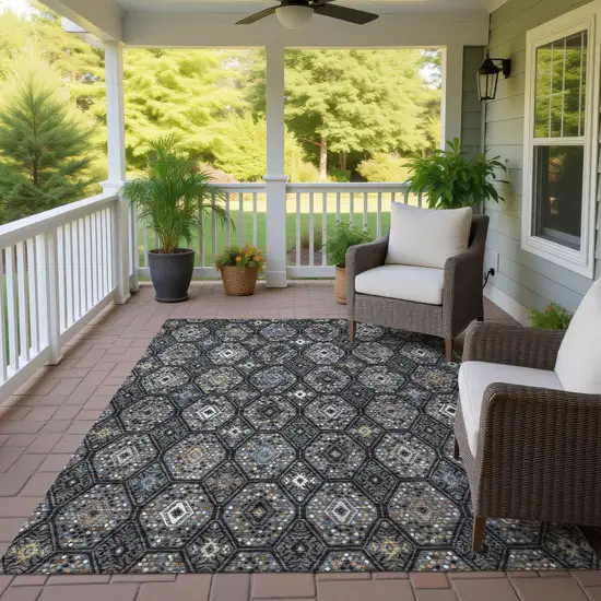Black And Charcoal Geometric Washable Indoor Outdoor Area Rug Photo 4
