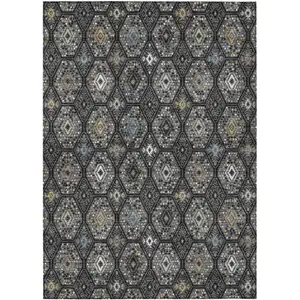 Photo of Black And Charcoal Geometric Washable Indoor Outdoor Area Rug