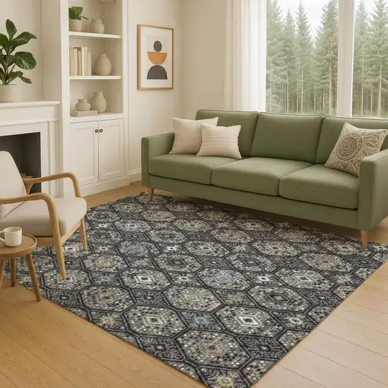 Black And Charcoal Geometric Washable Indoor Outdoor Area Rug Photo 5
