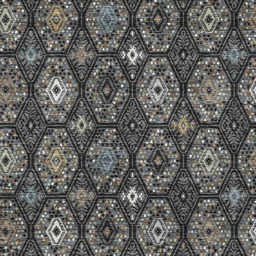 Black And Charcoal Geometric Washable Indoor Outdoor Area Rug Photo 2