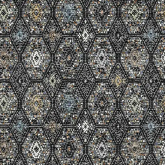 Black And Charcoal Geometric Washable Indoor Outdoor Area Rug Photo 2