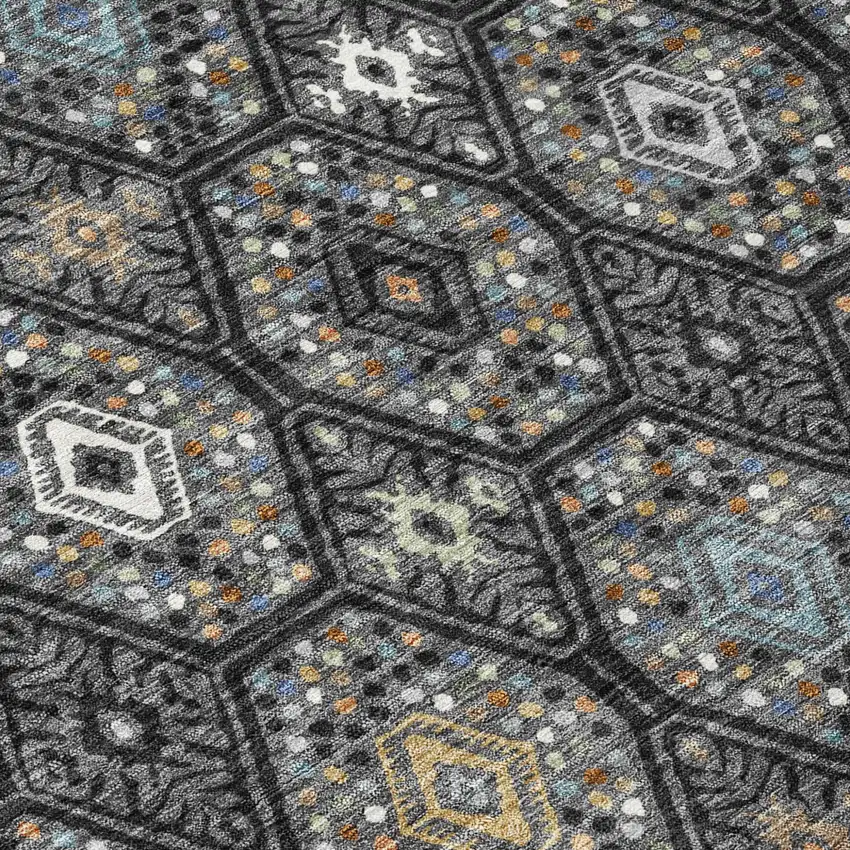 Black And Charcoal Geometric Washable Indoor Outdoor Area Rug Photo 5