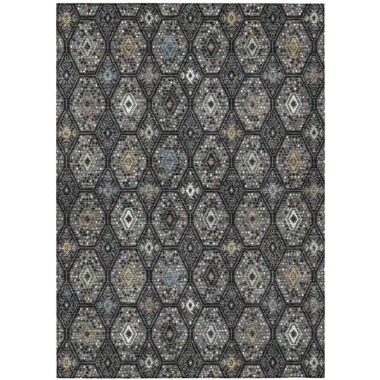 Black And Charcoal Geometric Washable Indoor Outdoor Area Rug Photo 1