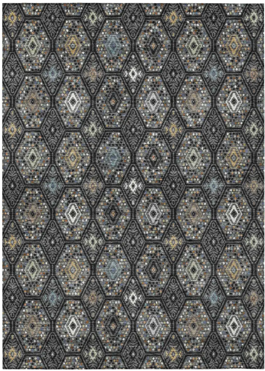 Black And Charcoal Geometric Washable Indoor Outdoor Area Rug Photo 1