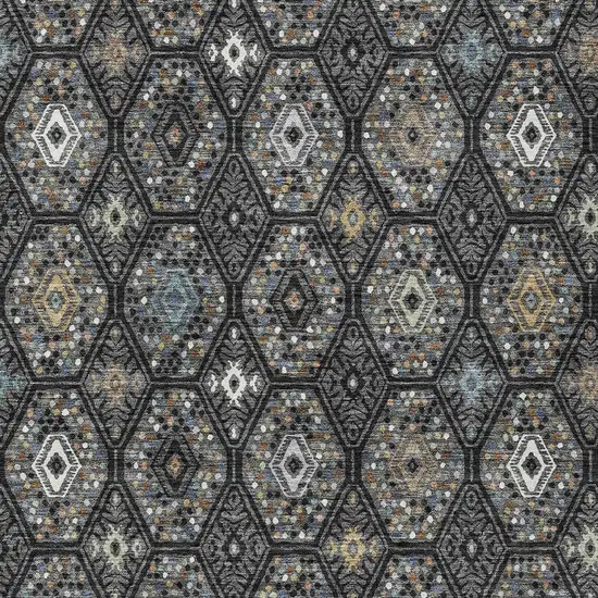Black And Charcoal Geometric Washable Indoor Outdoor Area Rug Photo 2
