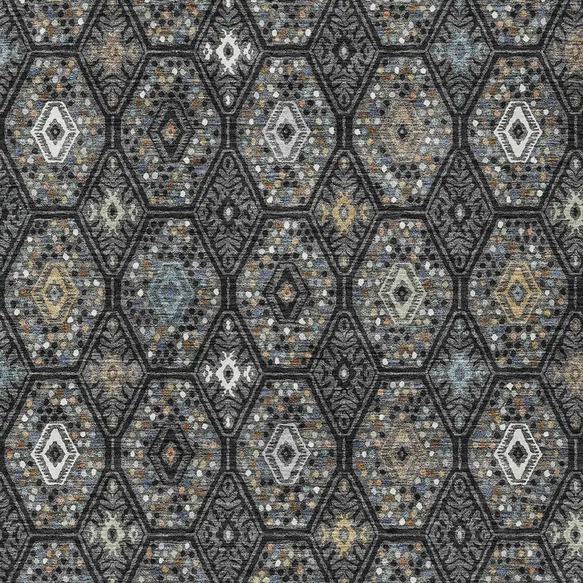 Black And Charcoal Geometric Washable Indoor Outdoor Area Rug Photo 2