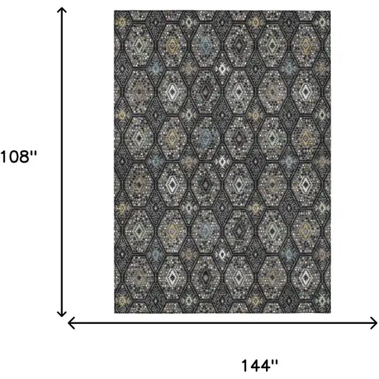 Black And Charcoal Geometric Washable Indoor Outdoor Area Rug Photo 6