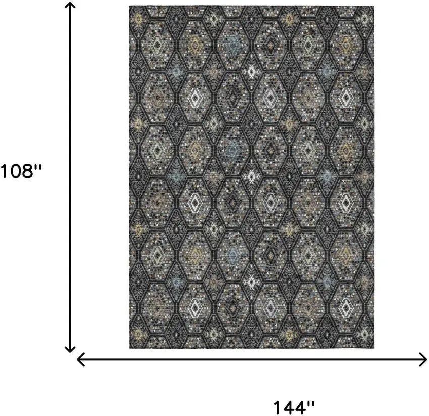 Black And Charcoal Geometric Washable Indoor Outdoor Area Rug Photo 6