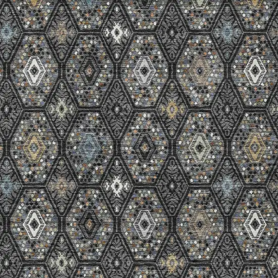 Black And Charcoal Geometric Washable Indoor Outdoor Area Rug Photo 2