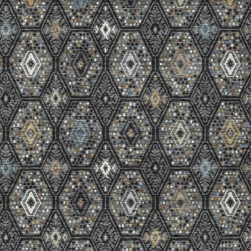 Black And Charcoal Geometric Washable Indoor Outdoor Area Rug Photo 2