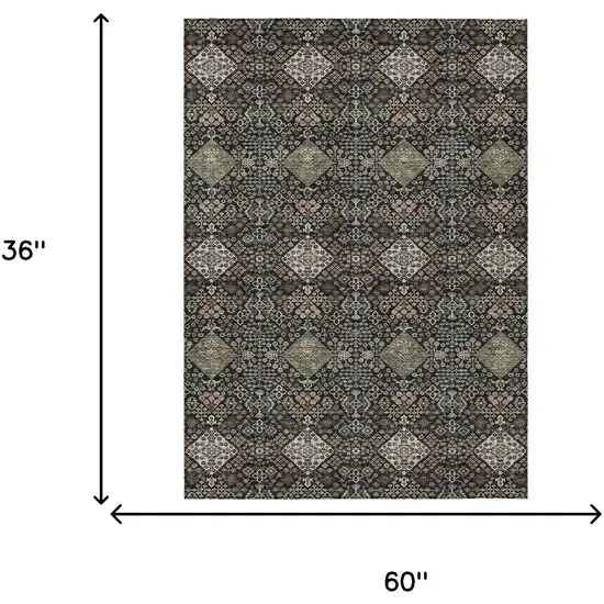 Black And Charcoal Geometric Washable Indoor Outdoor Area Rug Photo 9