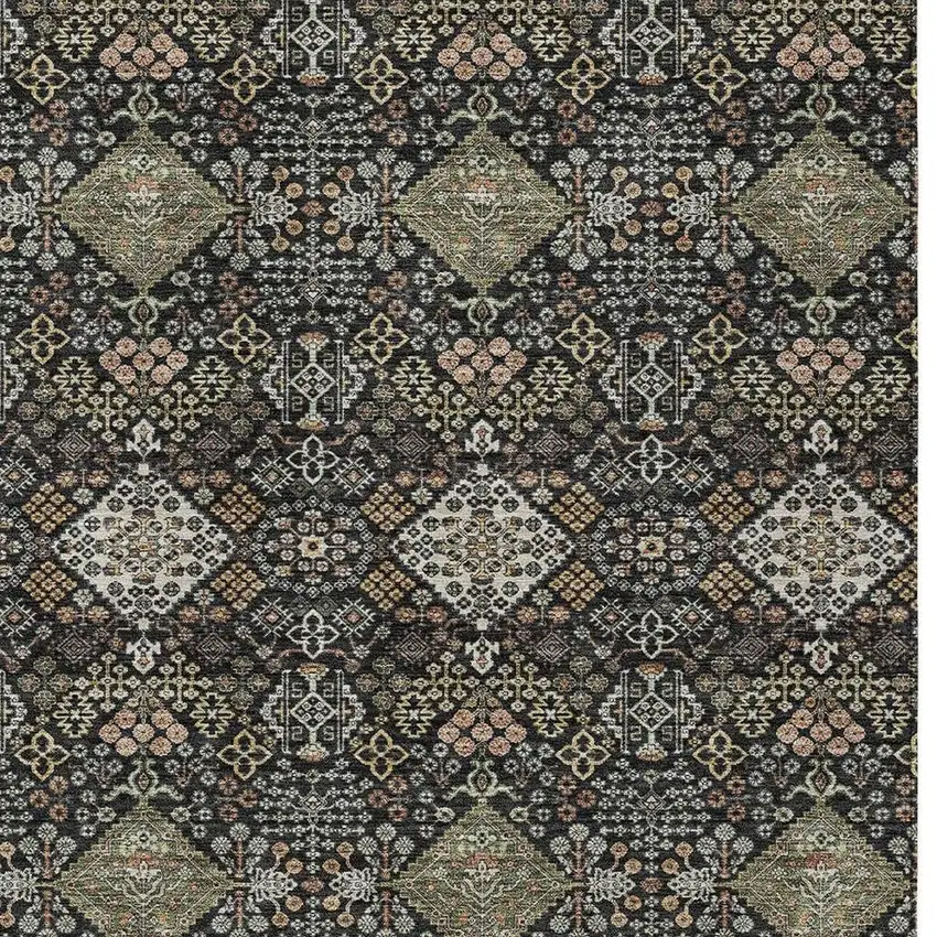 Black And Charcoal Geometric Washable Indoor Outdoor Area Rug Photo 2