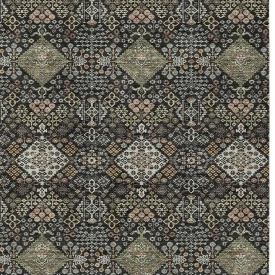Black And Charcoal Geometric Washable Indoor Outdoor Area Rug Photo 2