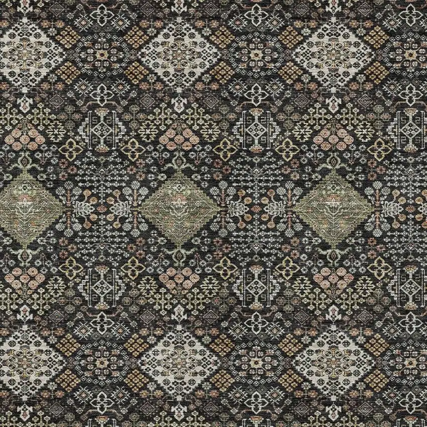 Black And Charcoal Geometric Washable Indoor Outdoor Area Rug Photo 2