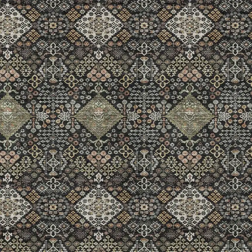 Black And Charcoal Geometric Washable Indoor Outdoor Area Rug Photo 2