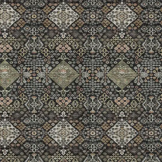 Black And Charcoal Geometric Washable Indoor Outdoor Area Rug Photo 2