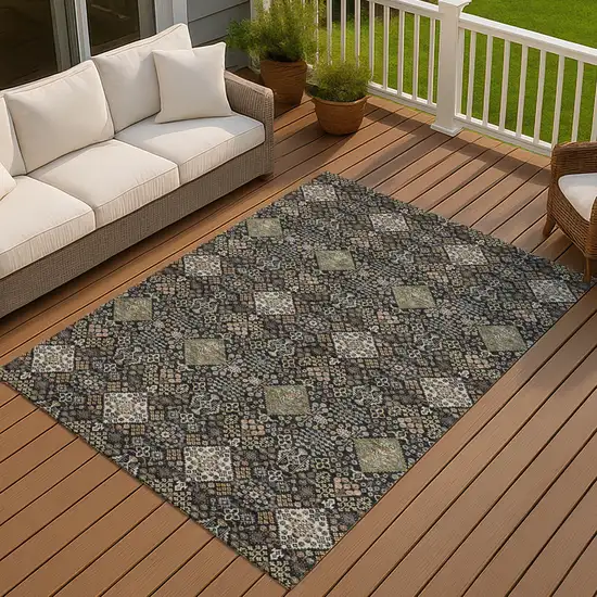 Black And Charcoal Geometric Washable Indoor Outdoor Area Rug Photo 7