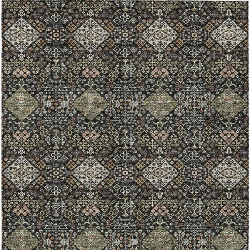 Black And Charcoal Geometric Washable Indoor Outdoor Area Rug Photo 3