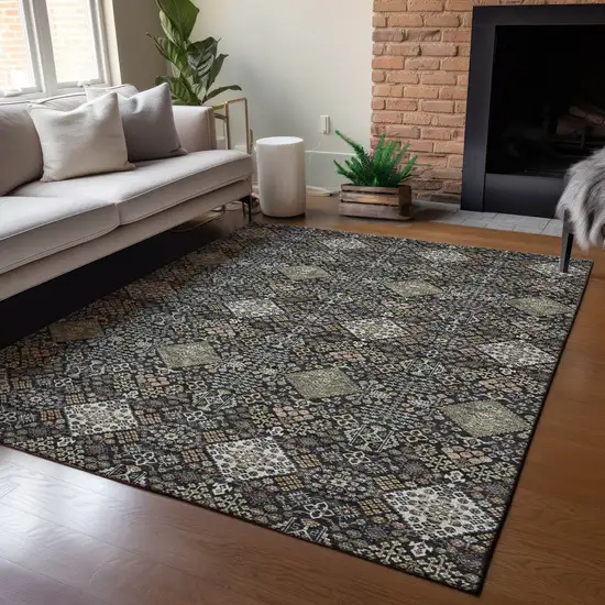 Black And Charcoal Geometric Washable Indoor Outdoor Area Rug Photo 5