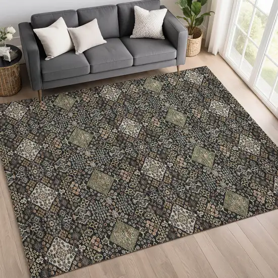 Black And Charcoal Geometric Washable Indoor Outdoor Area Rug Photo 6