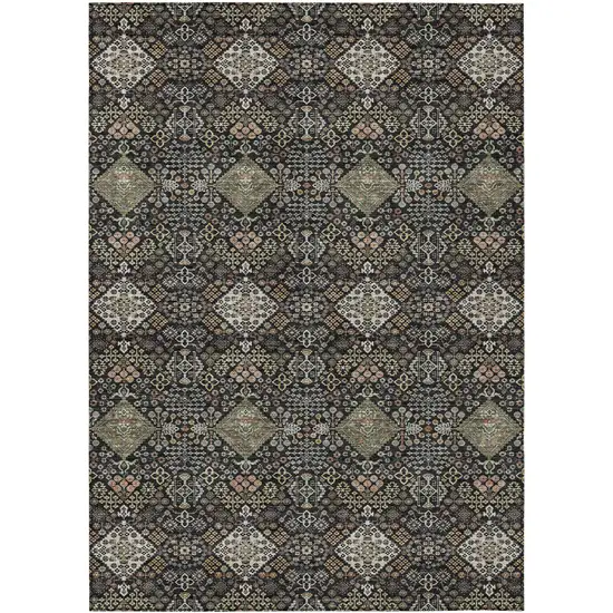 Black And Charcoal Geometric Washable Indoor Outdoor Area Rug Photo 1