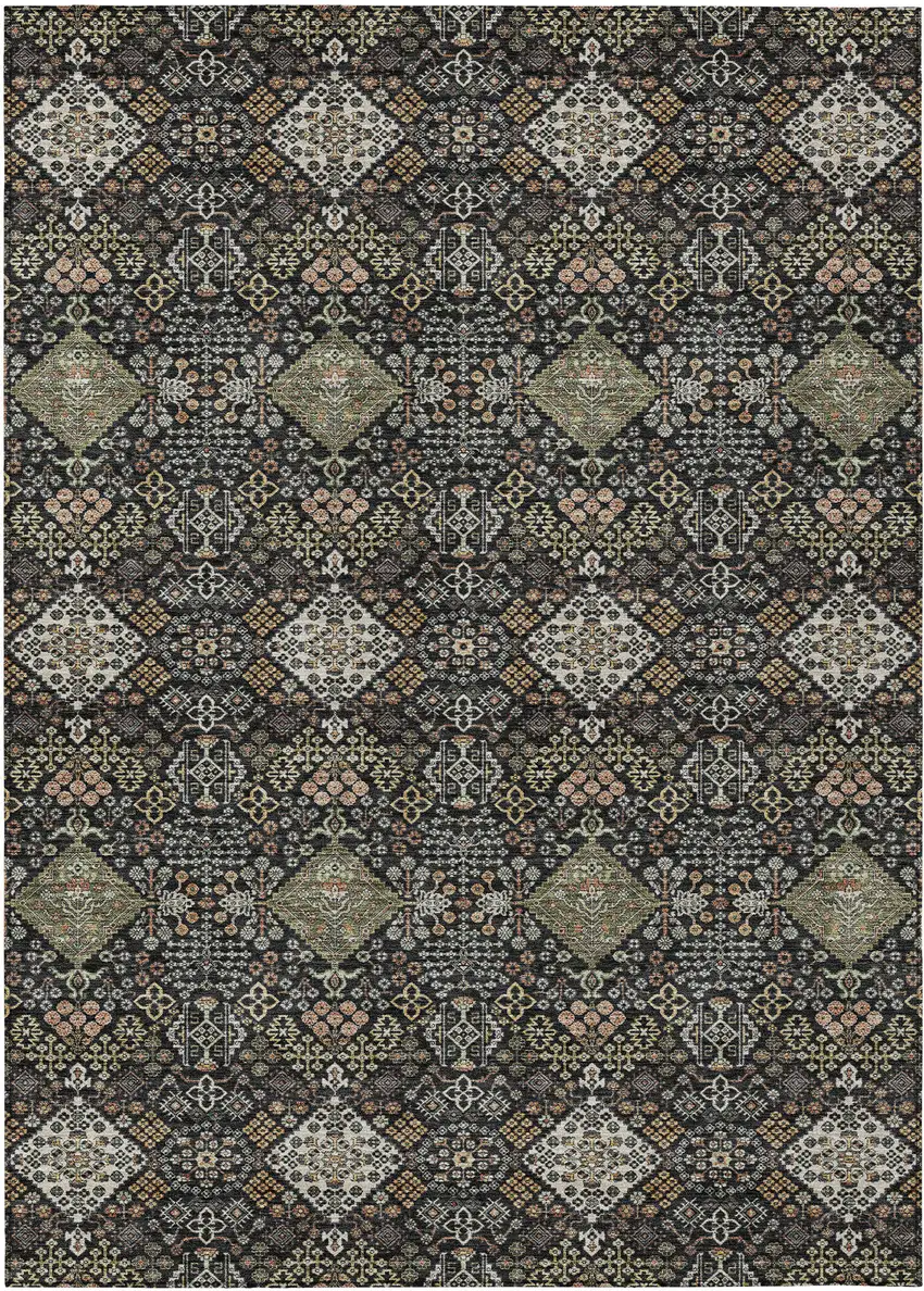 Black And Charcoal Geometric Washable Indoor Outdoor Area Rug Photo 1