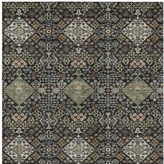 Black And Charcoal Geometric Washable Indoor Outdoor Area Rug Photo 2