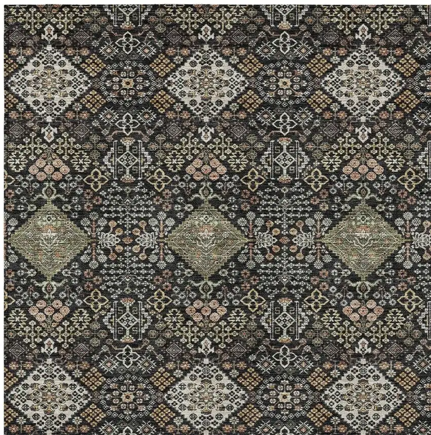 Black And Charcoal Geometric Washable Indoor Outdoor Area Rug Photo 2