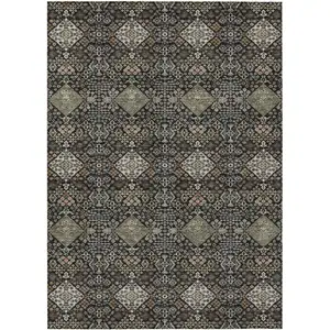 Photo of Black And Charcoal Geometric Washable Indoor Outdoor Area Rug