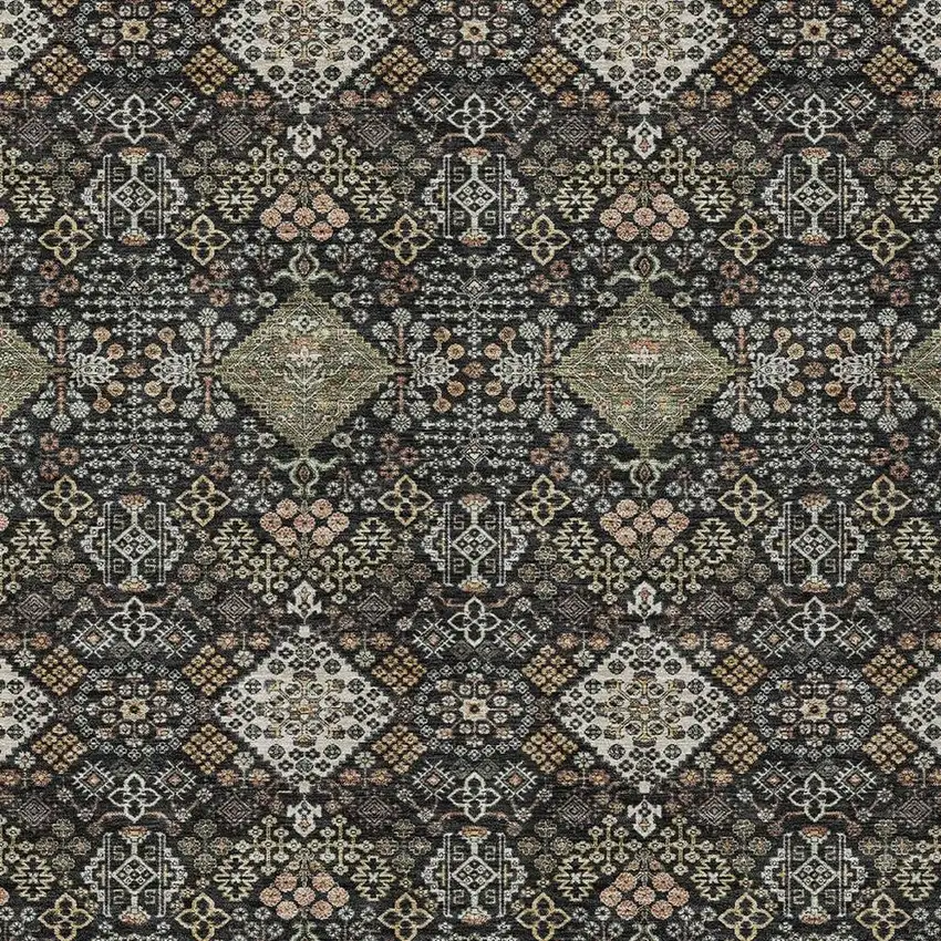 Black And Charcoal Geometric Washable Indoor Outdoor Area Rug Photo 2