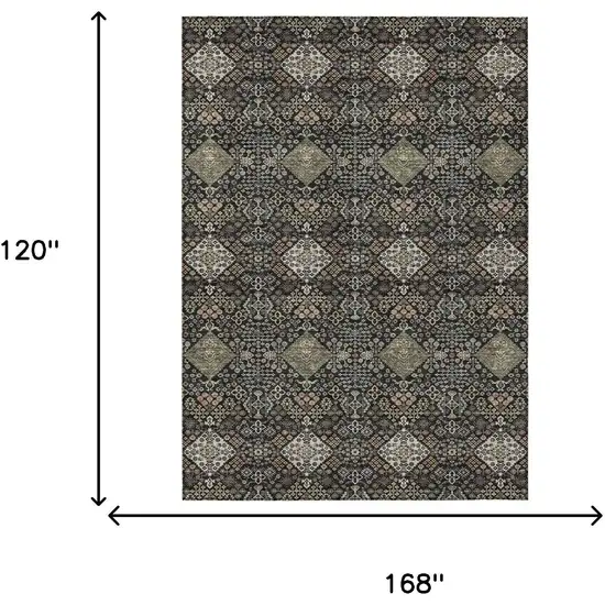 Black And Charcoal Geometric Washable Indoor Outdoor Area Rug Photo 9