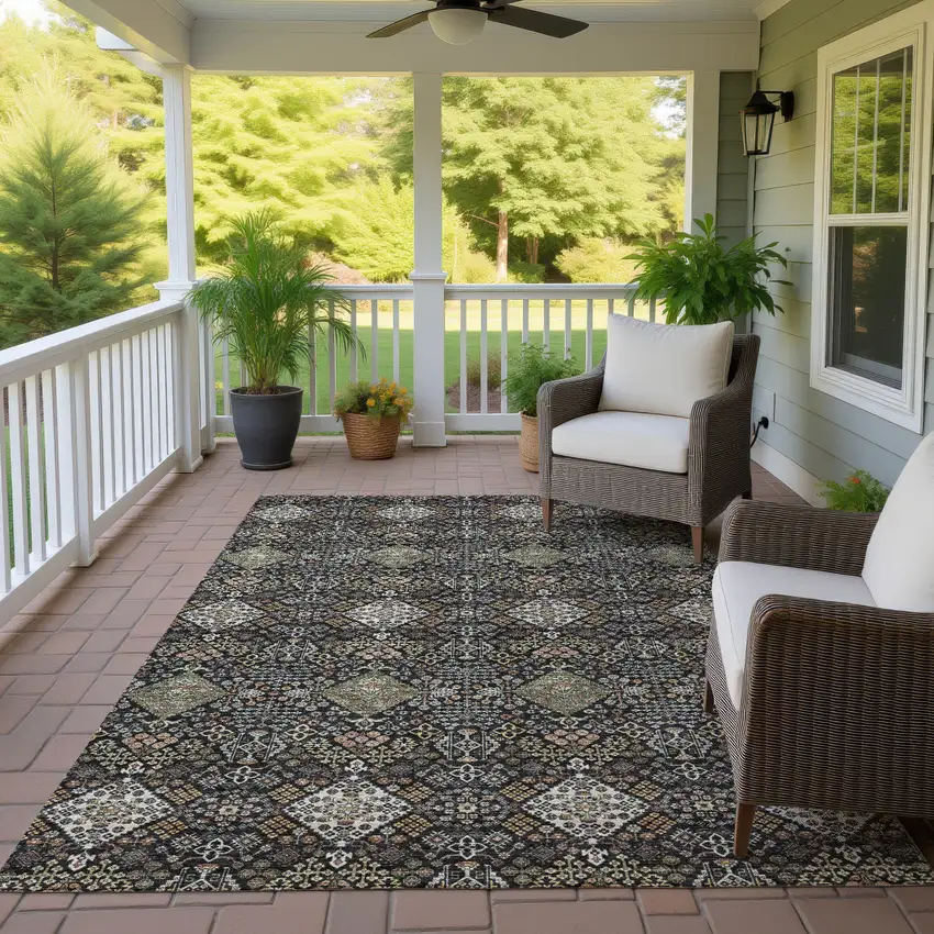 Black And Charcoal Geometric Washable Indoor Outdoor Area Rug Photo 4