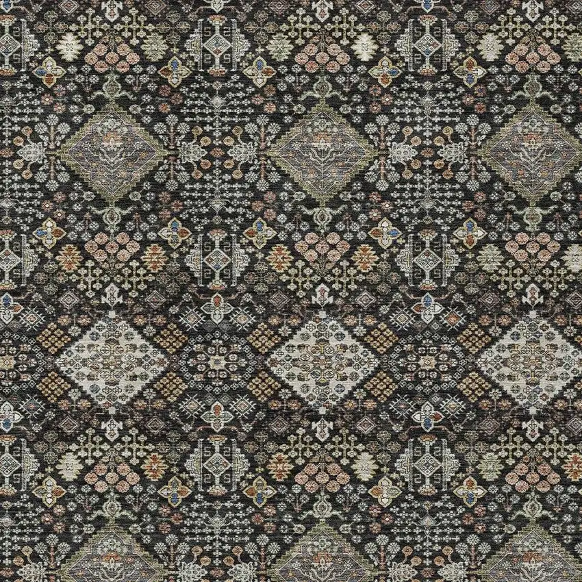 Black And Charcoal Geometric Washable Indoor Outdoor Area Rug Photo 2