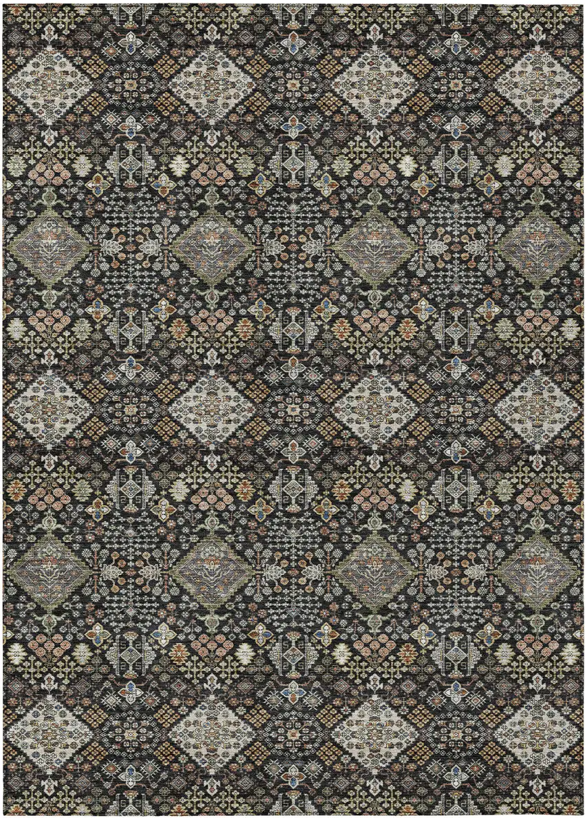 Black And Charcoal Geometric Washable Indoor Outdoor Area Rug Photo 1