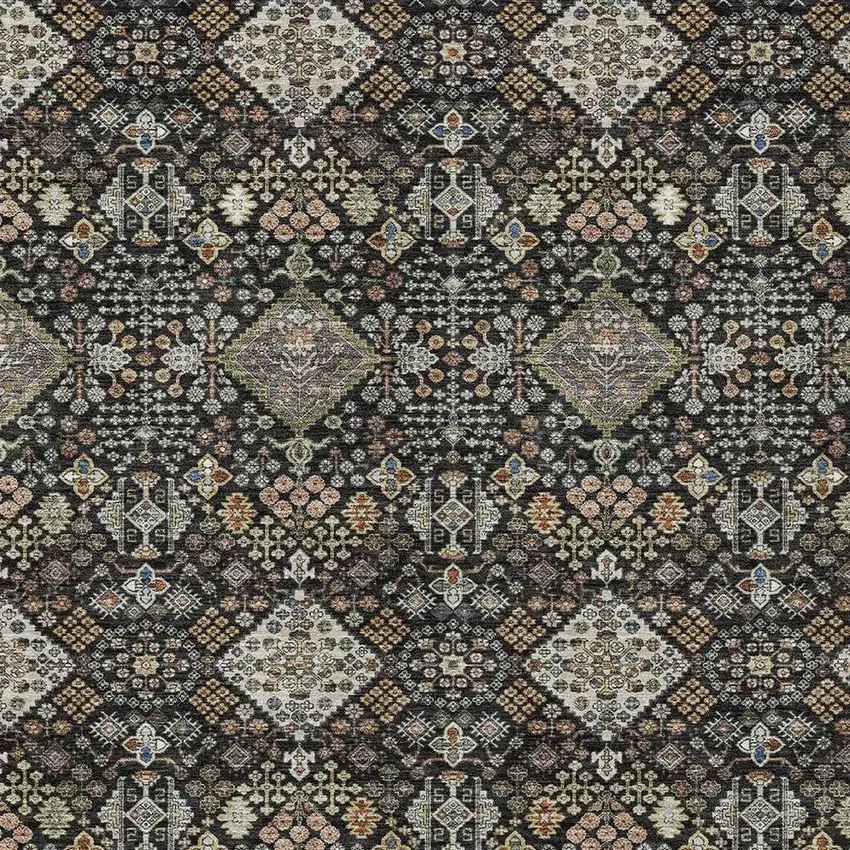 Black And Charcoal Geometric Washable Indoor Outdoor Area Rug Photo 2
