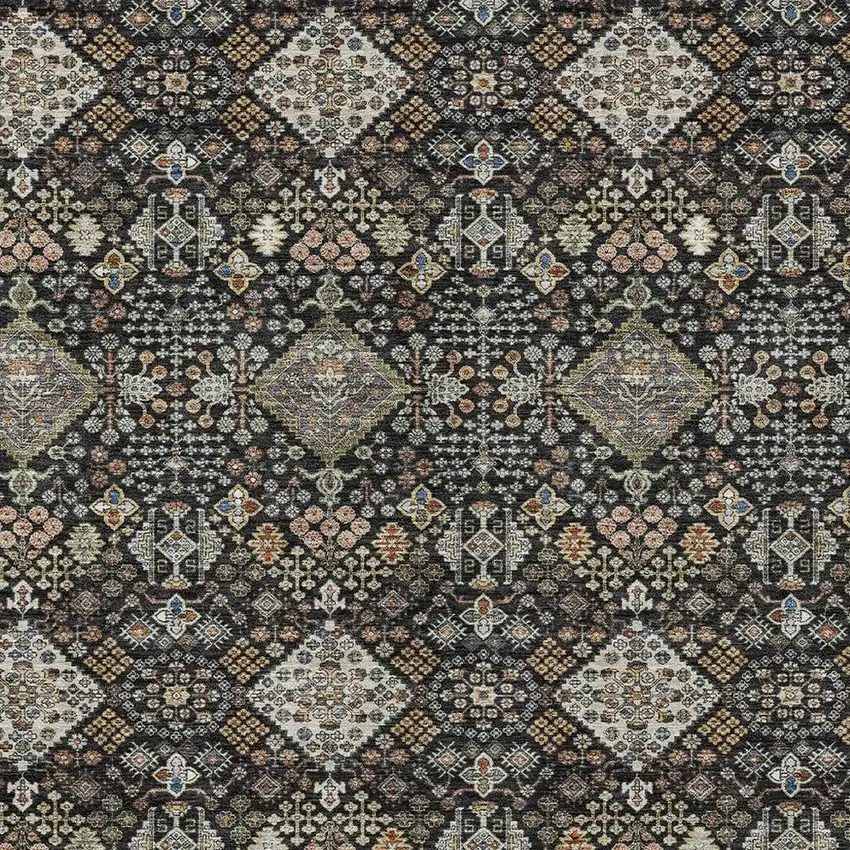 Black And Charcoal Geometric Washable Indoor Outdoor Area Rug Photo 2