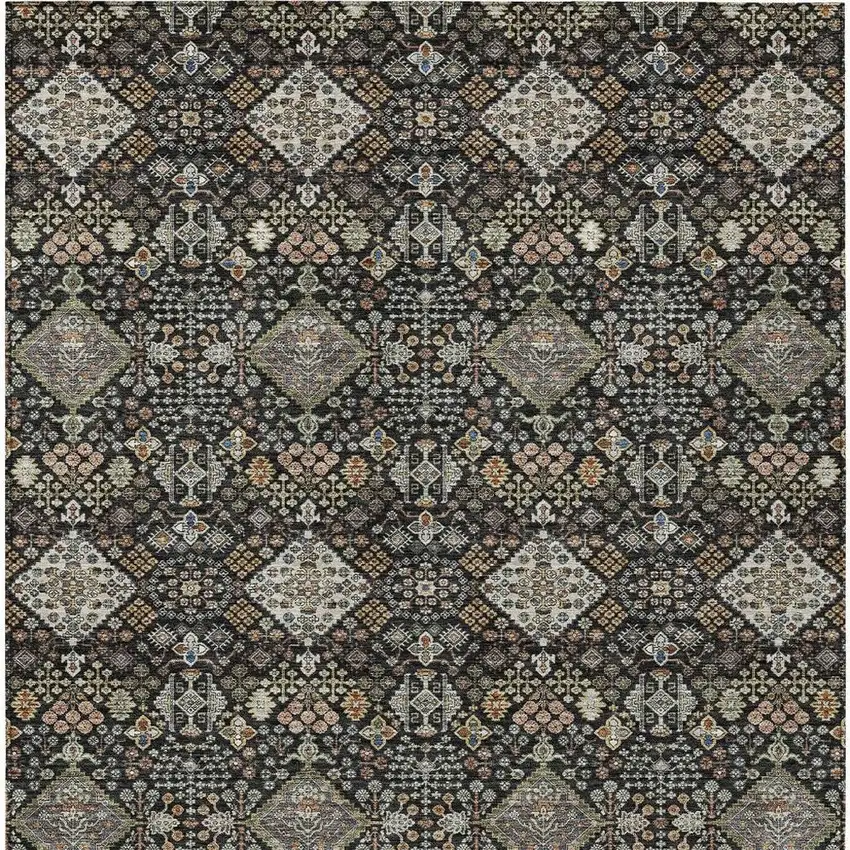 Black And Charcoal Geometric Washable Indoor Outdoor Area Rug Photo 3